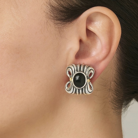 Lagos Caviar Ornate Two Tone Black Onyx Earrings - Picture 2 of 7